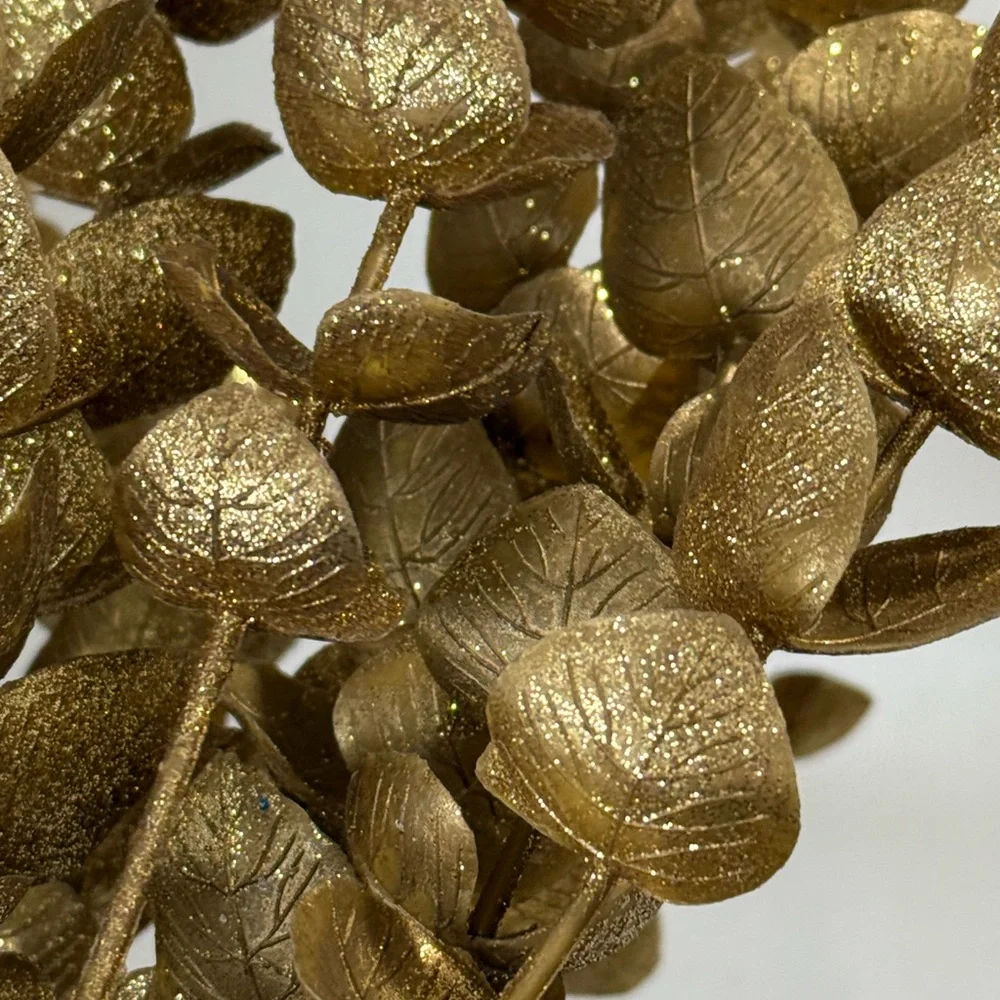 New Gold Metallic Faux Eucalyptus Christmas Floral Stems 26” - Set of 5
